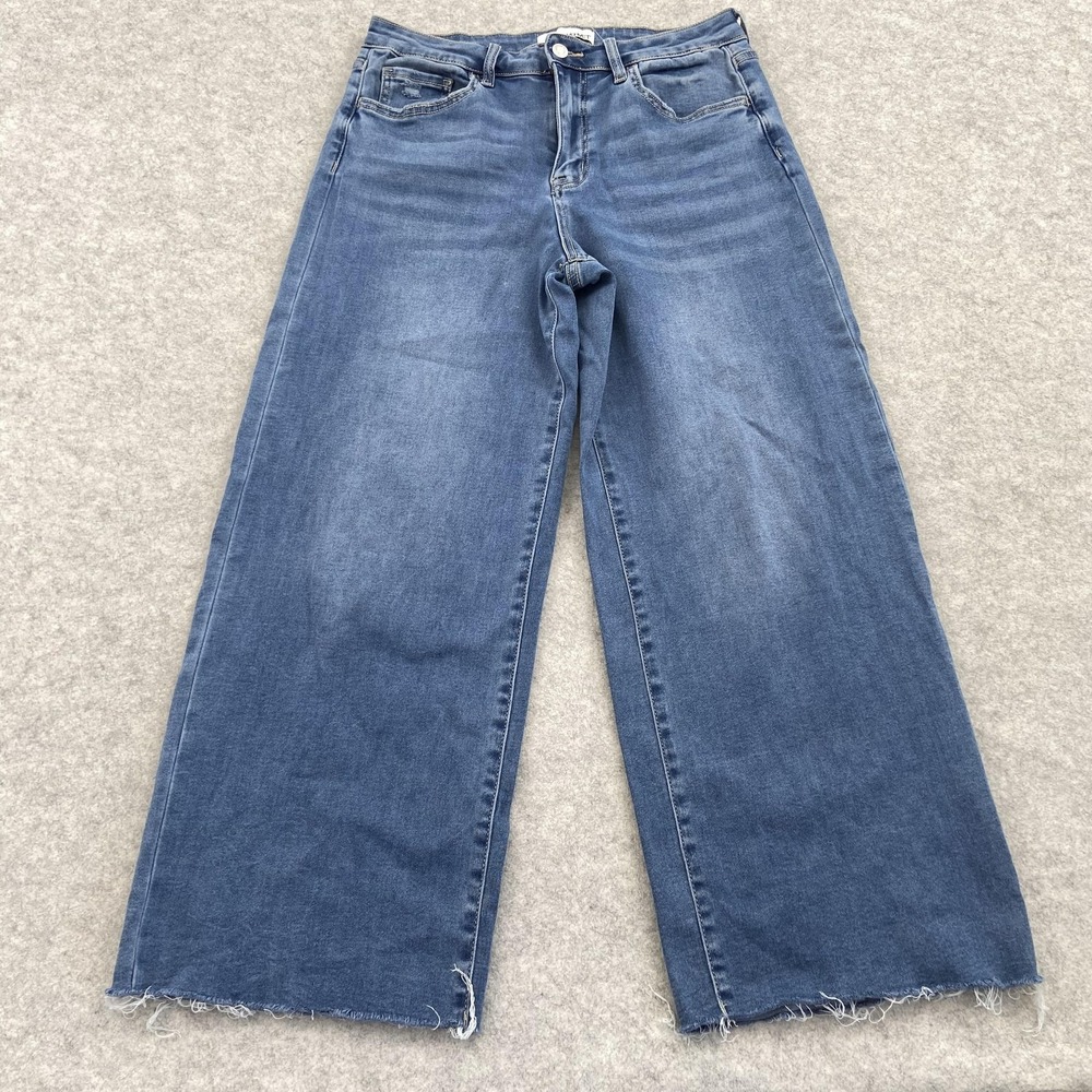 Vervet Wide Leg Jeans Womens 30 (30x26) Blue Med Wash High Rise Raw Hem Stretch